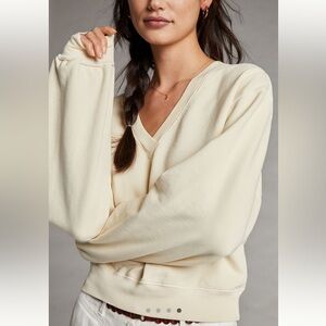 AGOLDE V-Neck Balloon-Sleeved Sweatshirt in Cream Size XS